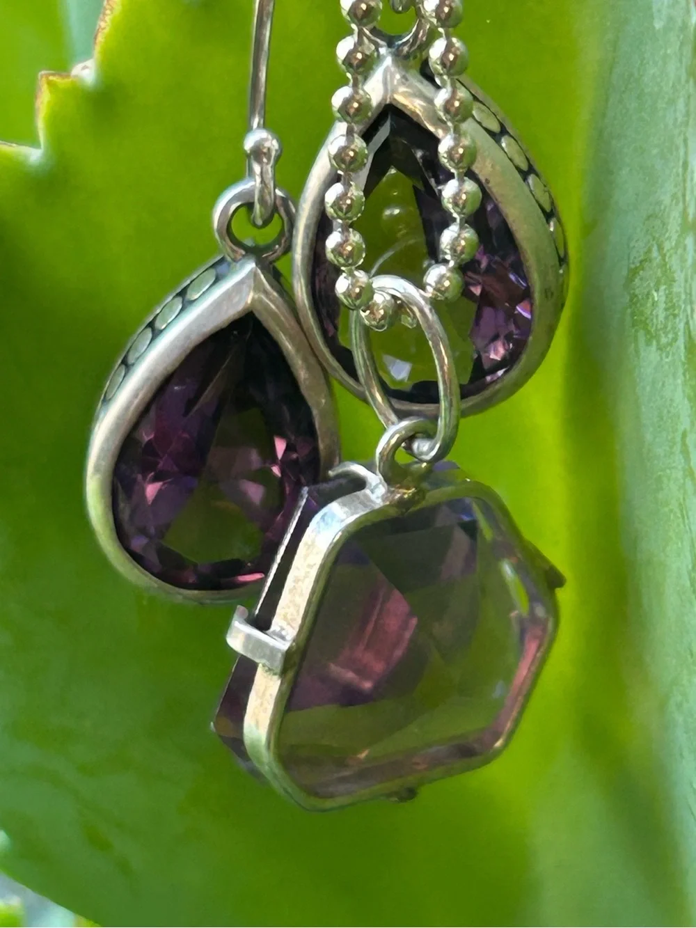 Bundle artisan Sterling silver 13-14carat amethyst purple stone Earring necklace